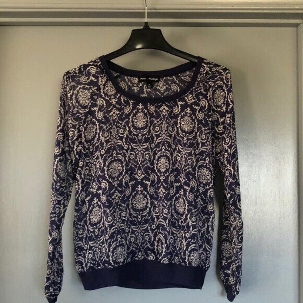 Mason + Mackenzie Size Small Sheer Blue Long Sleeve Polyester Woman's Crewneck